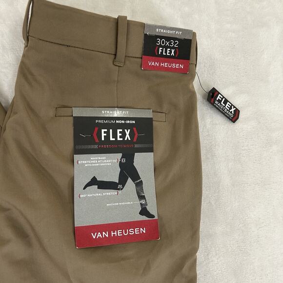 Van Heusen Mens Size 30 X 32 Khaki Flex Straight-Fit No-Iron Dress Pants NWT - Picture 14 of 14